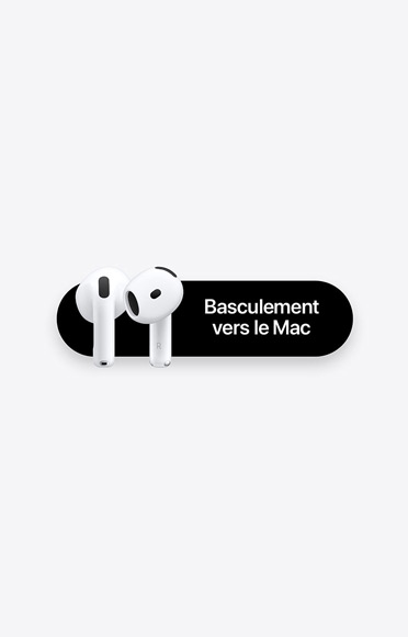 Écouteurs AirPods 5 à côté d’un message indiquant : « Basculement vers le Mac »