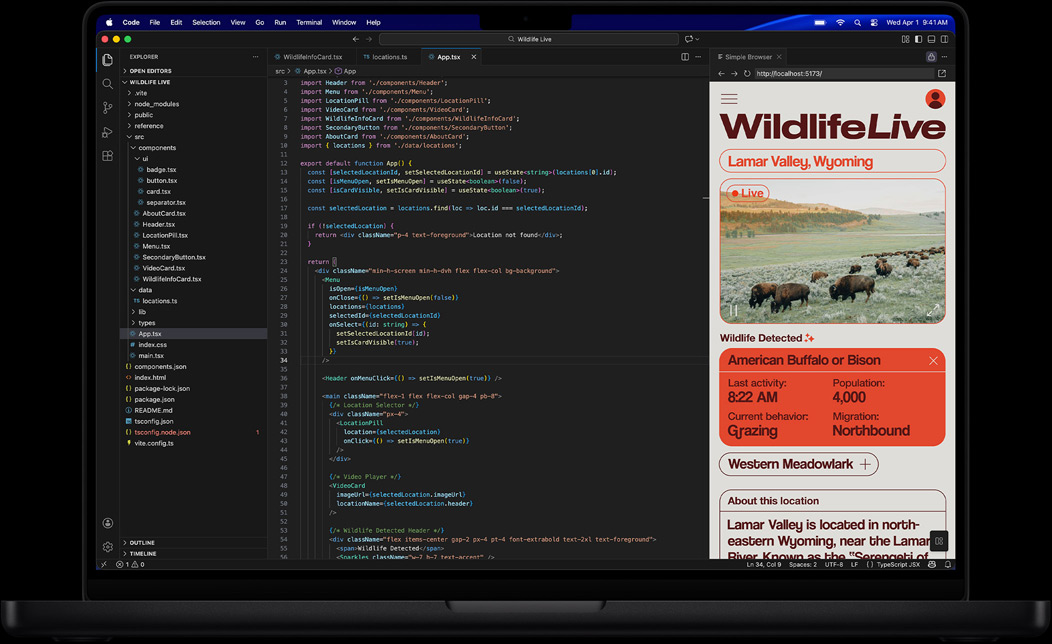 Ein MacBook Pro Display zeigt Programmcode für eine App in Visual Studio Code