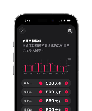 每日活動目標的詳細排程顯示在 iPhone 18 Pro 上