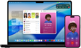 MacBook Pro та iPhone 16 Plus, відкрито додаток «Телефон», один і той самий контакт відображається на обох екранах