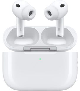AirPods Pro 3 u etuiju za punjenje s otvorenim poklopcem, prednja strana, bijela boja