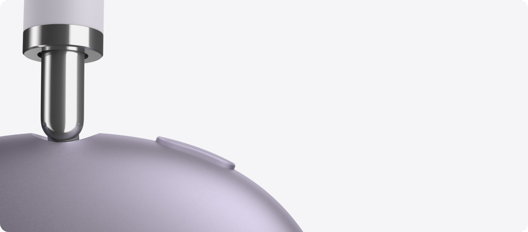 Slušalice AirPods Max 2, bočna strana, detalji teleskopskog kraka, jastučića za uho i gumba za regulaciju buke