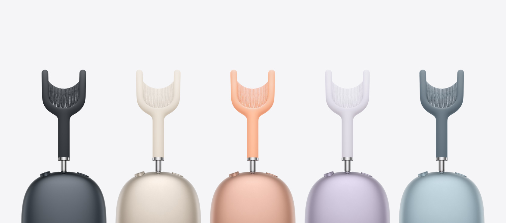 Pet pari slušalica AirPods Max 2, bočna strana, prikazuju dostupne boje