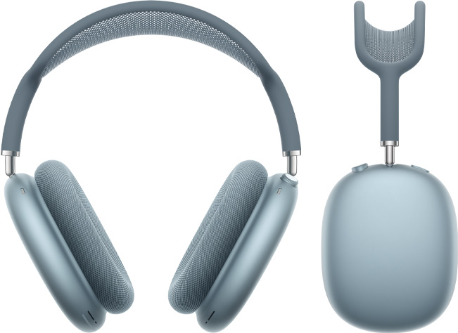 Slušalice AirPods Max 2, prikaz vanjskog dizajna s prednje strane i bočne strane, u plavoj boji