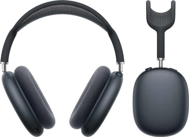 Slušalice AirPods Max 2, prikaz vanjskog dizajna s prednje strane i bočne strane, u ponoćno crnoj boji
