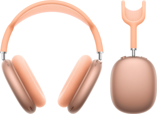 Slušalice AirPods Max 2, prikaz vanjskog dizajna s prednje strane i bočne strane,u  narančastoj boji