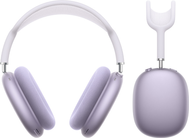 Slušalice AirPods Max 2, prikaz vanjskog dizajna s prednje strane i bočne strane, u ljubičastoj boji