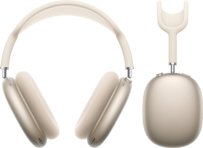 Slušalice AirPods Max 2, prikaz vanjskog dizajna s prednje strane i bočne strane, u zvjezdano bijeloj boji