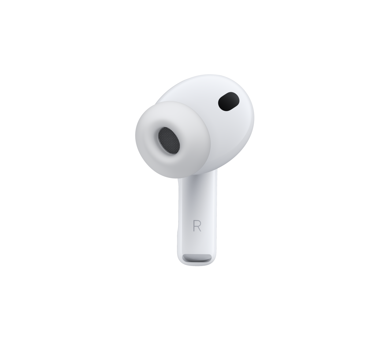 AirPods Pro 3, бял цвят, шумопотискащ микрофон, силиконов накрайник, къса основа с буквата R