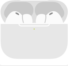 Skiss av AirPods Pro 3 i ett MagSafe-laddningsetui (usb-c) med rundad utsida, LED-strömindikator, öppet lock, bredd i millimeter