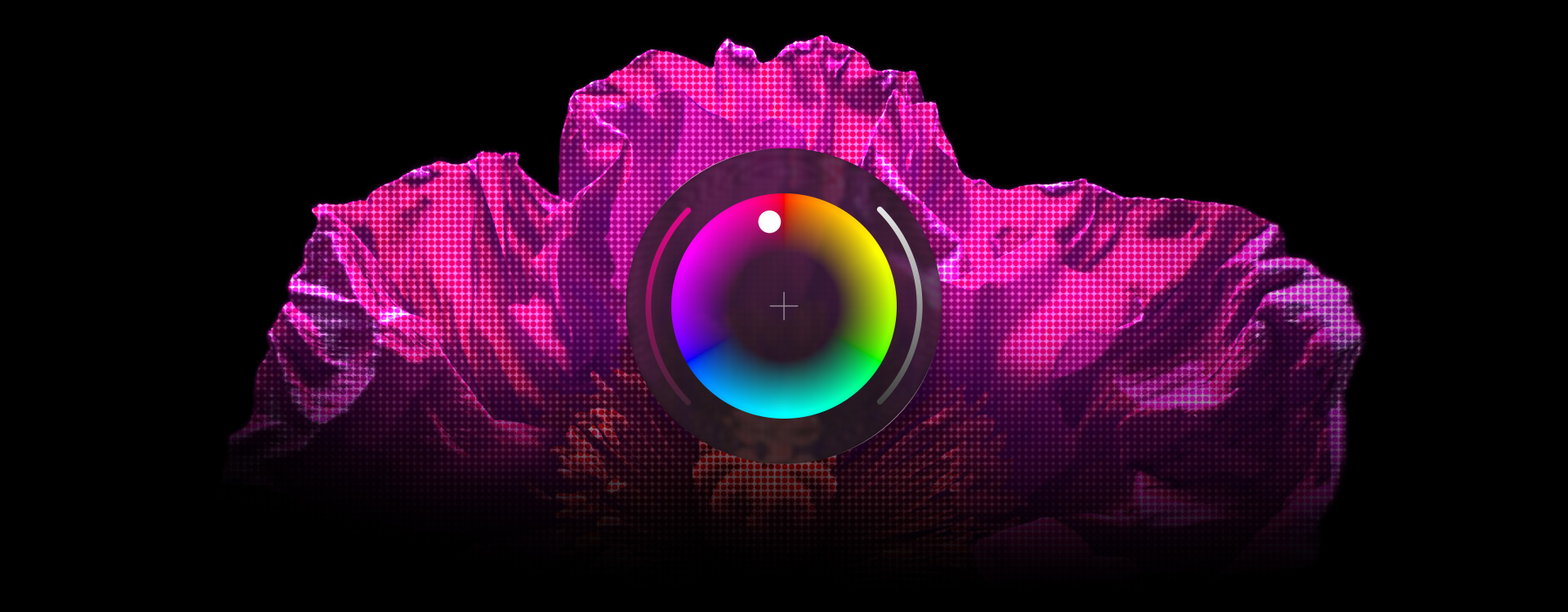 Pink textured object, Pixelmator Pro Color Picker tool at the centre
