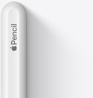Gornji dio olovke Apple Pencil 2. generacije prikazan sa zaobljenim vrhom, Appleovim logotipom i riječju Pencil.