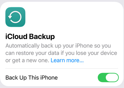 Pantalla que muestra el uso de datos de Respaldo en iCloud