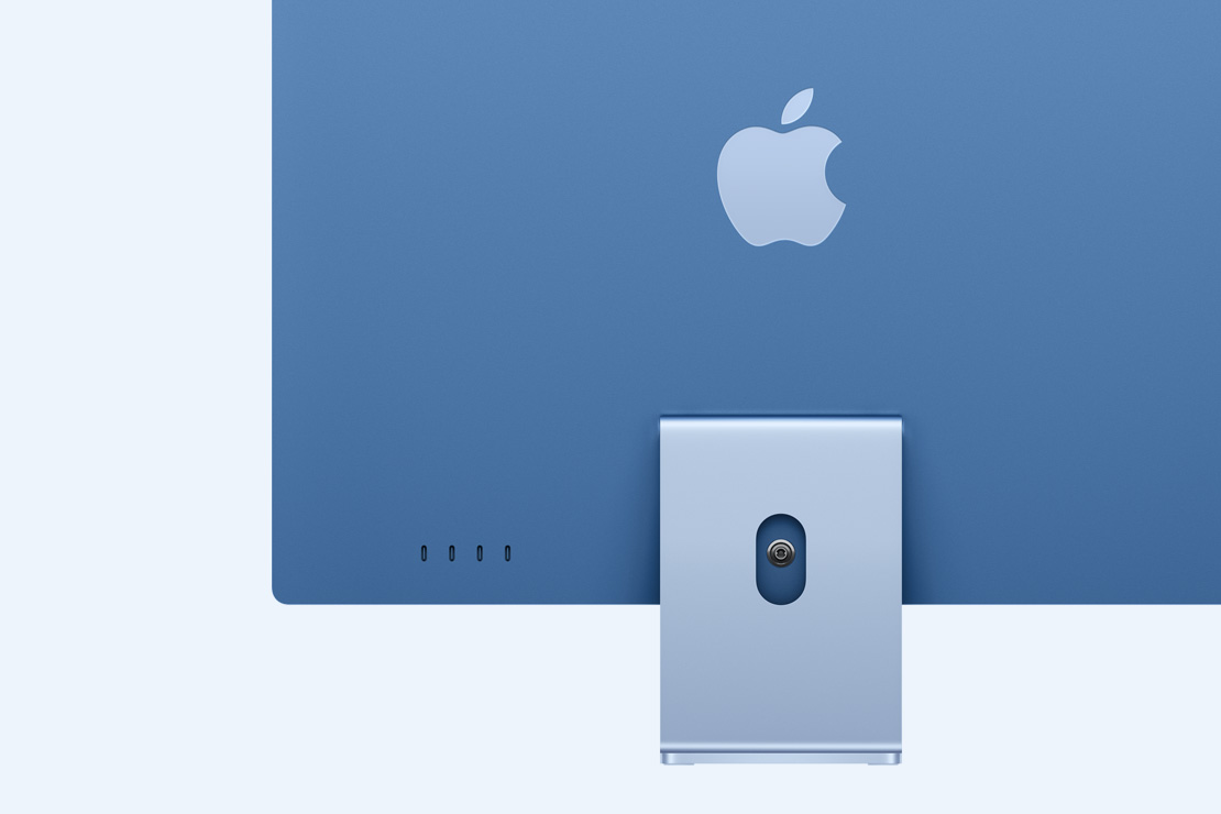 Πίσω όψη του μπλε iMac που δείχνει τις 4 θύρες USB‑C