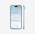 „iPhone Air“, priekis, dangaus žydrumo spalvos, „Dynamic Island“ centre viršutinėje dalyje, šoninė išorinė pusė, labai plonas profilis, šoninis mygtukas, kameros valdymo mygtukas