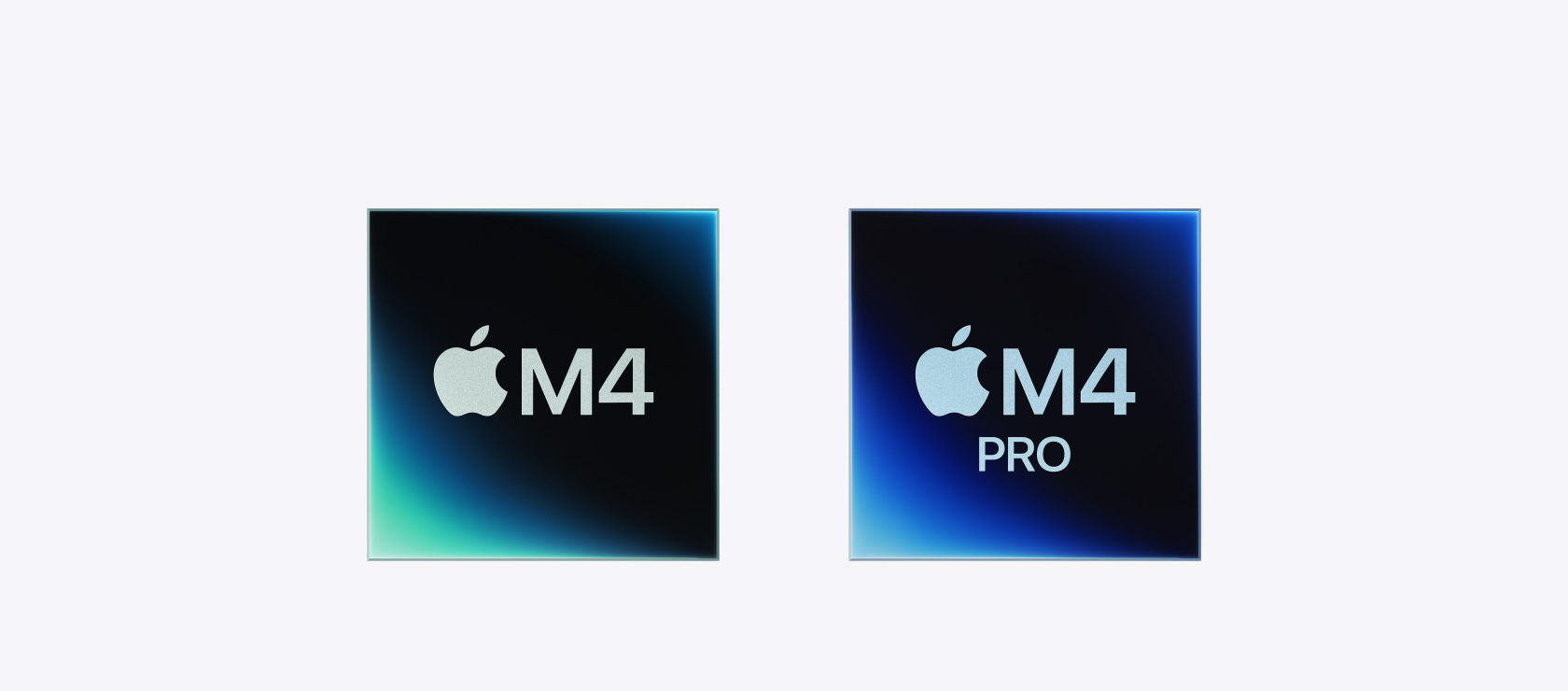 Δύο εικόνες που αντιπροσωπεύουν τα M4 και M4 Pro chip.