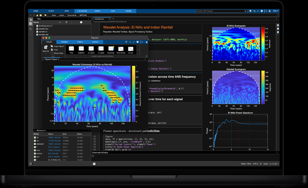 MacBook Pro Display mit MATLAB, das zur Verarbeitung und Visualisierung von Geo- und räumlichen Daten verwendet wird