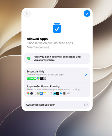 Apps in de Configuratie-assistent met selectie van apps die ouders voor hun kinderen kunnen kiezen