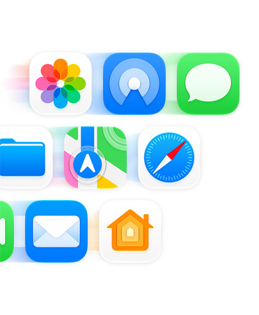 Raster met appsymbolen, waaronder Berichten, Safari en Mail