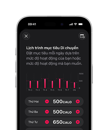 Detailed daily Move goal schedule displayed on an iPhone 18 Pro